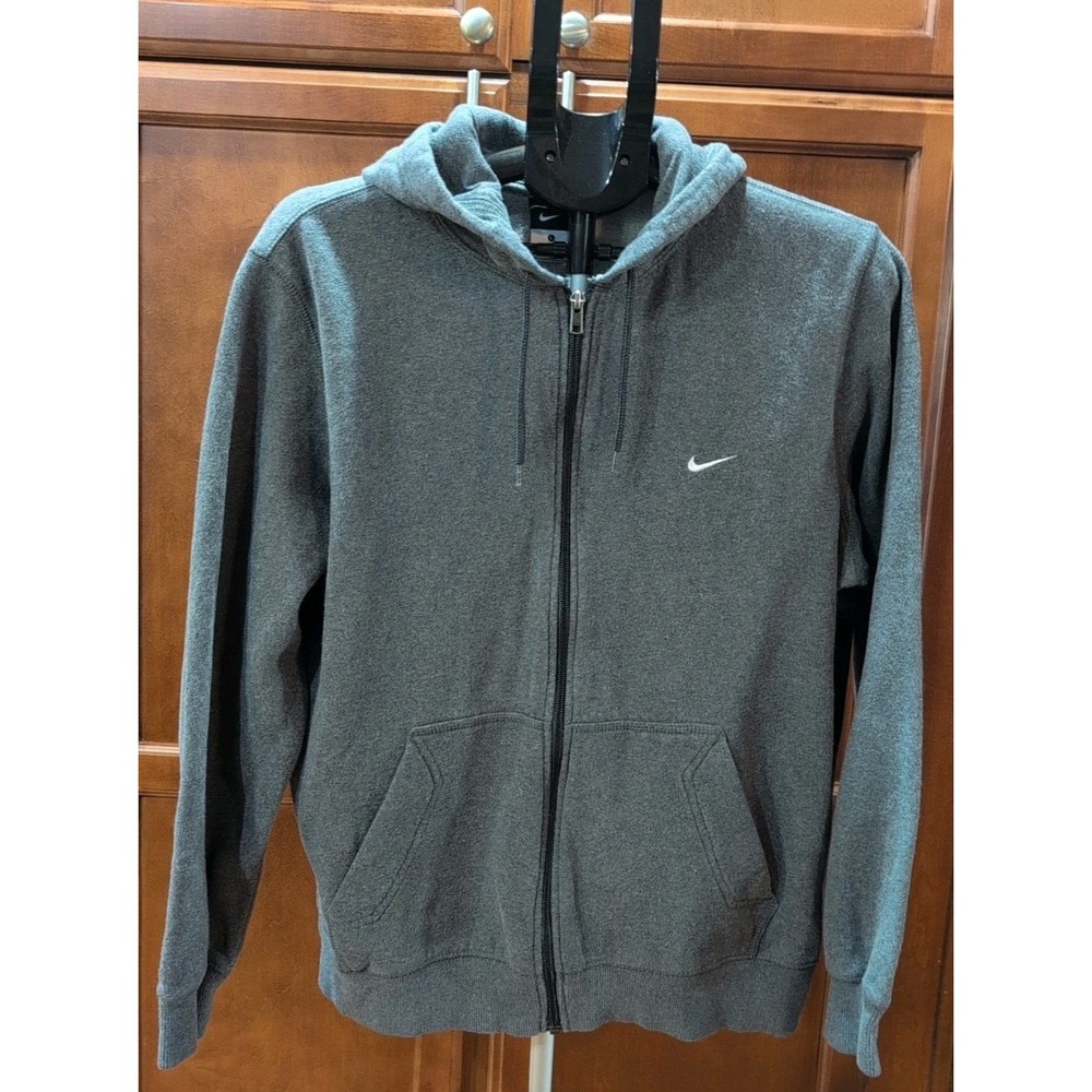 Nike Hoodie Mens Size Large Gray Lightweight Fitness‎ Sweatshirt Full Zip Swoosh